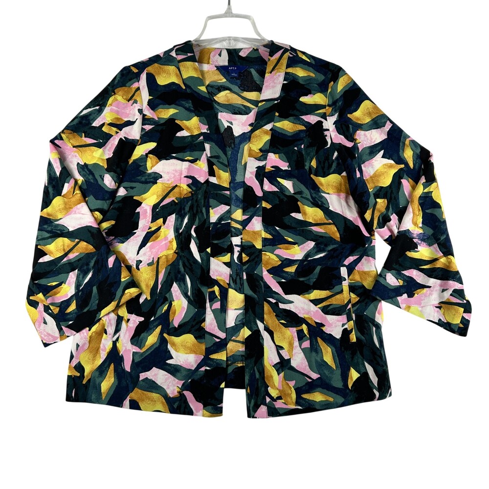 Apt. 9 Jacket Womens Large Kimono Floral Print Open Front Pockets Colorful